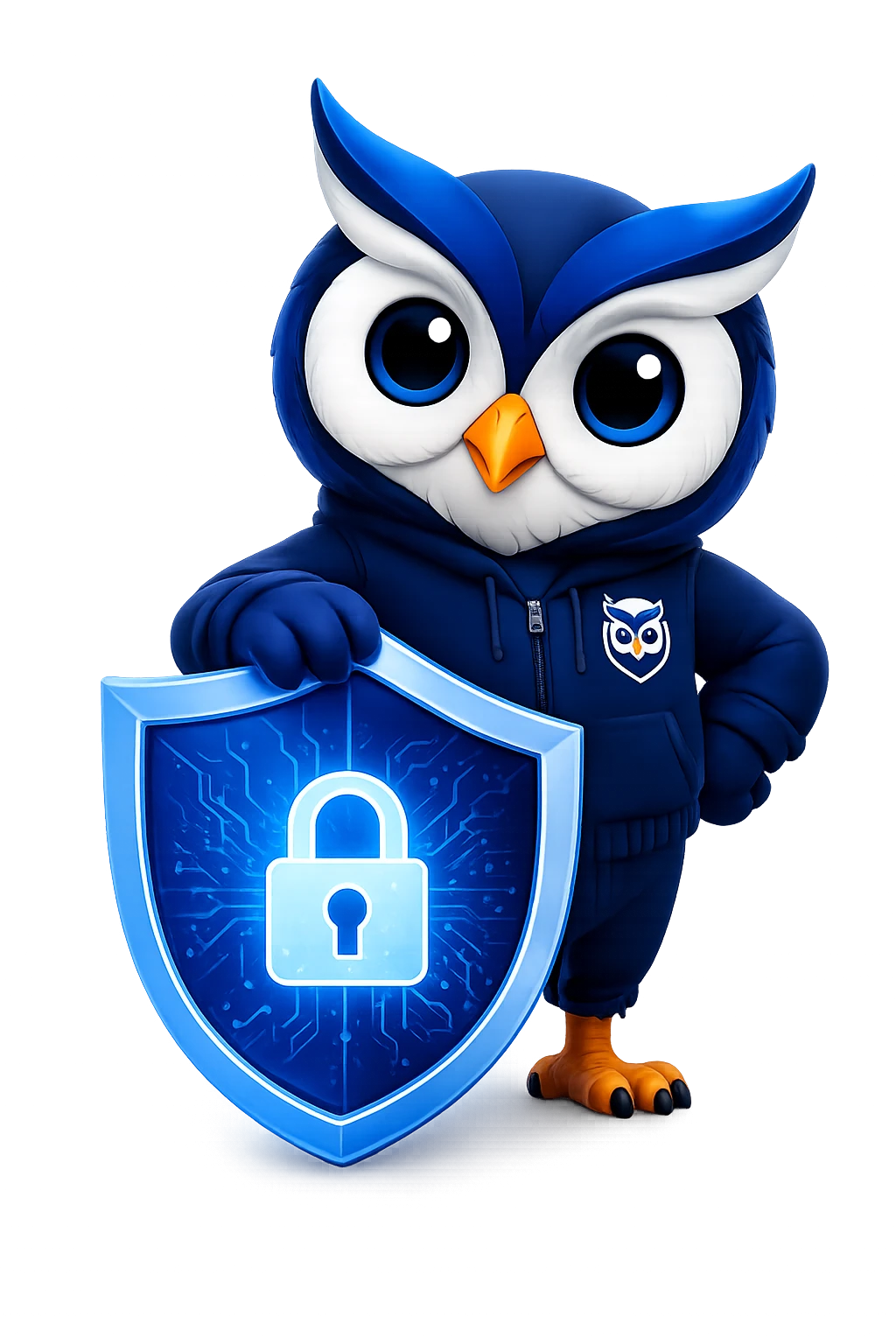 CAPrivAI owl mascot holding a secure shield